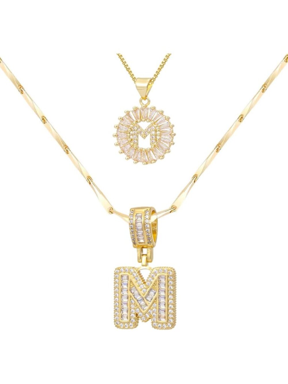 Trendy 2PCS Initial Necklaces for Women | 14K Gold Plated Layered Bling Set